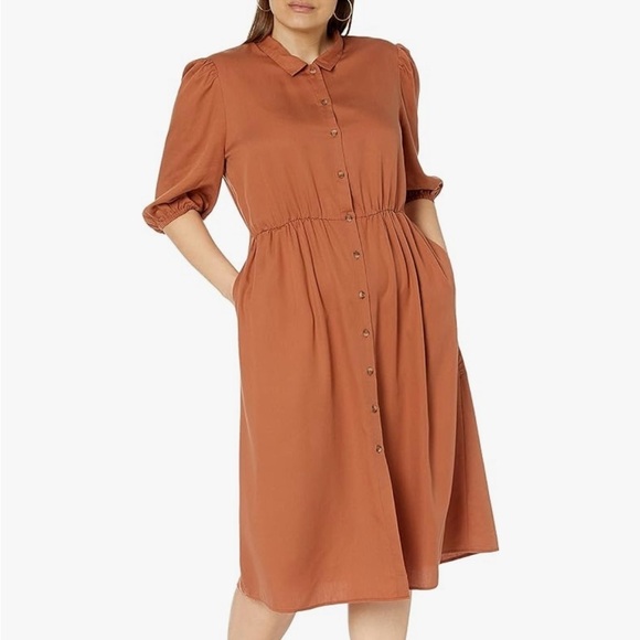 The Drop Women's Ellen Puff-Sleeve Open Back Midi Shirt Dress NWT Small - Picture 3 of 12